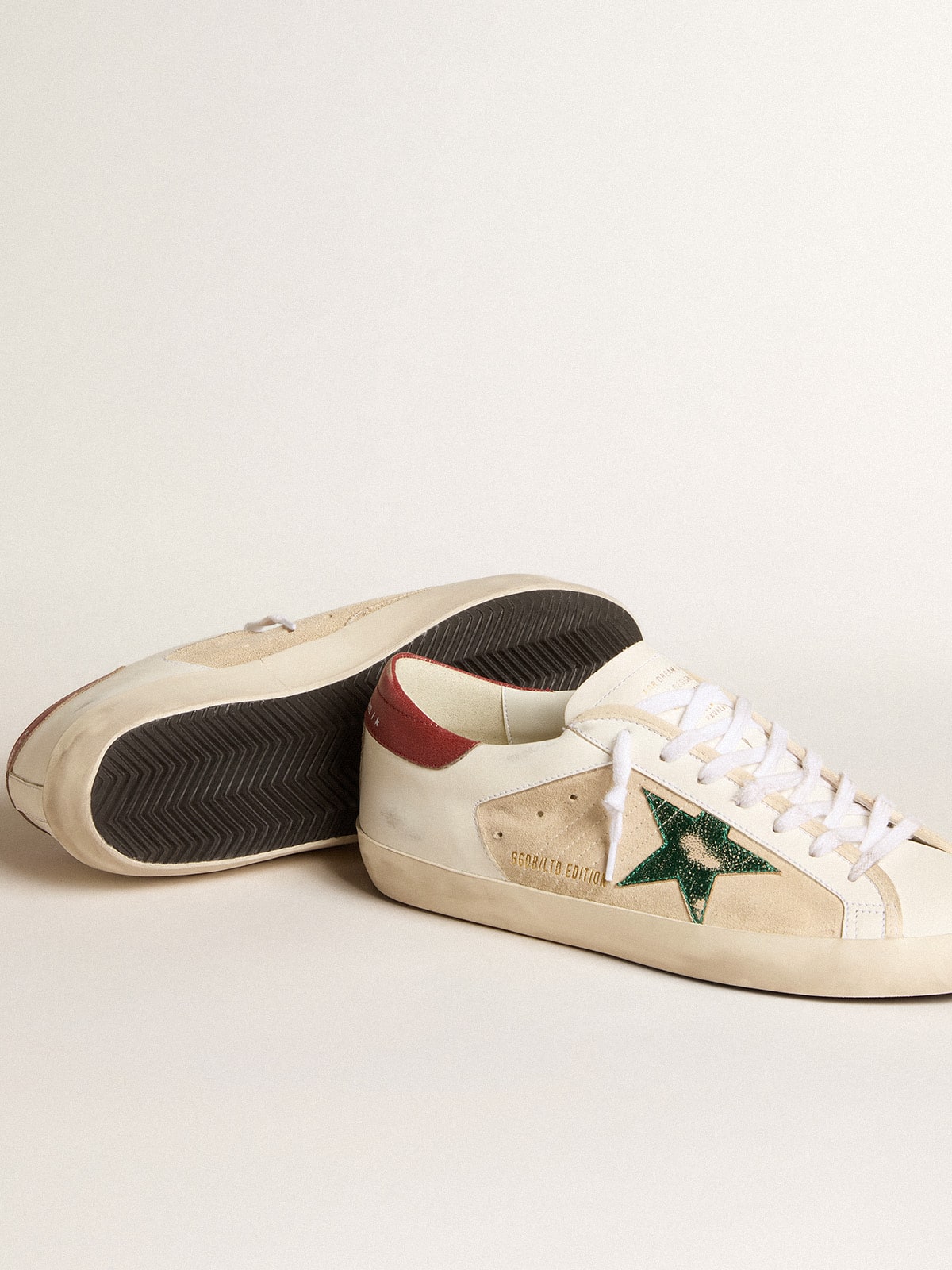 Men's Super-Star LTD in suede with green metallic star and red heel tab | Golden Goose