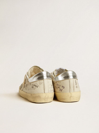 Men's Super-Star  in white leather with all-over lettering and ice-gray suede star | Golden Goose