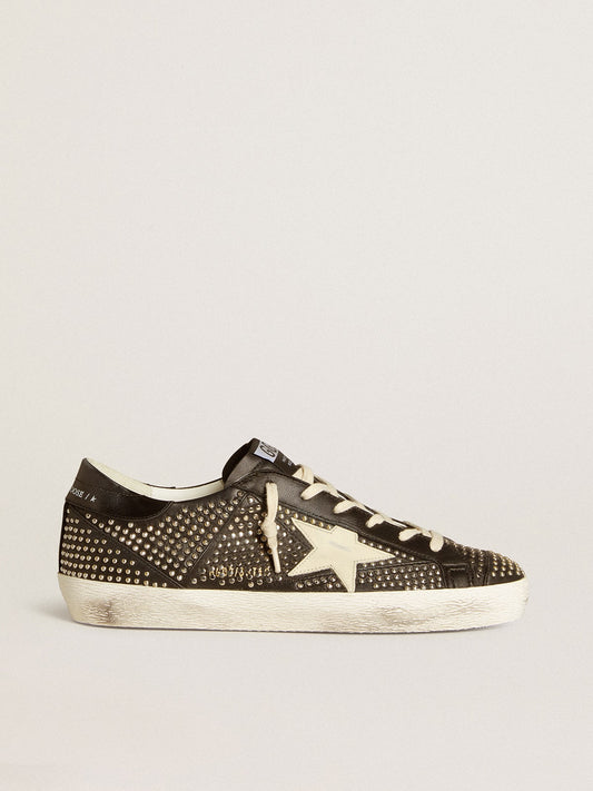 Men’s Super-Star in studded black nappa with white leather star | Golden Goose