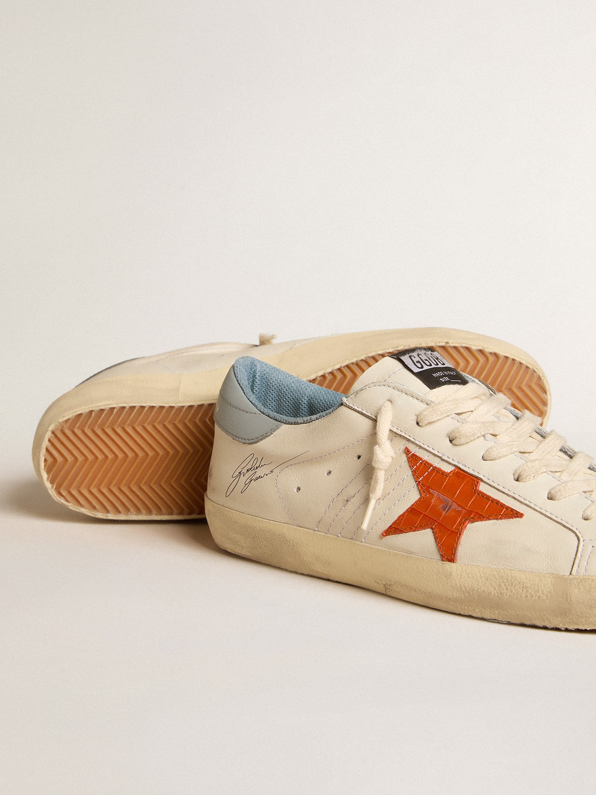 Men's Super-Star with crocodile-print star and silver-blue heel tab | Golden Goose