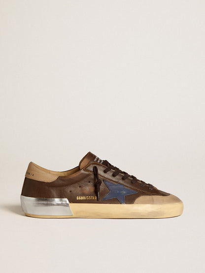 Men's Super-Star in leather with blue leather star and beige nubuck heel tab | Golden Goose