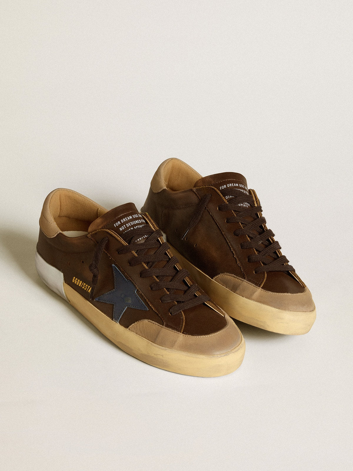 Men's Super-Star in leather with blue leather star and beige nubuck heel tab | Golden Goose