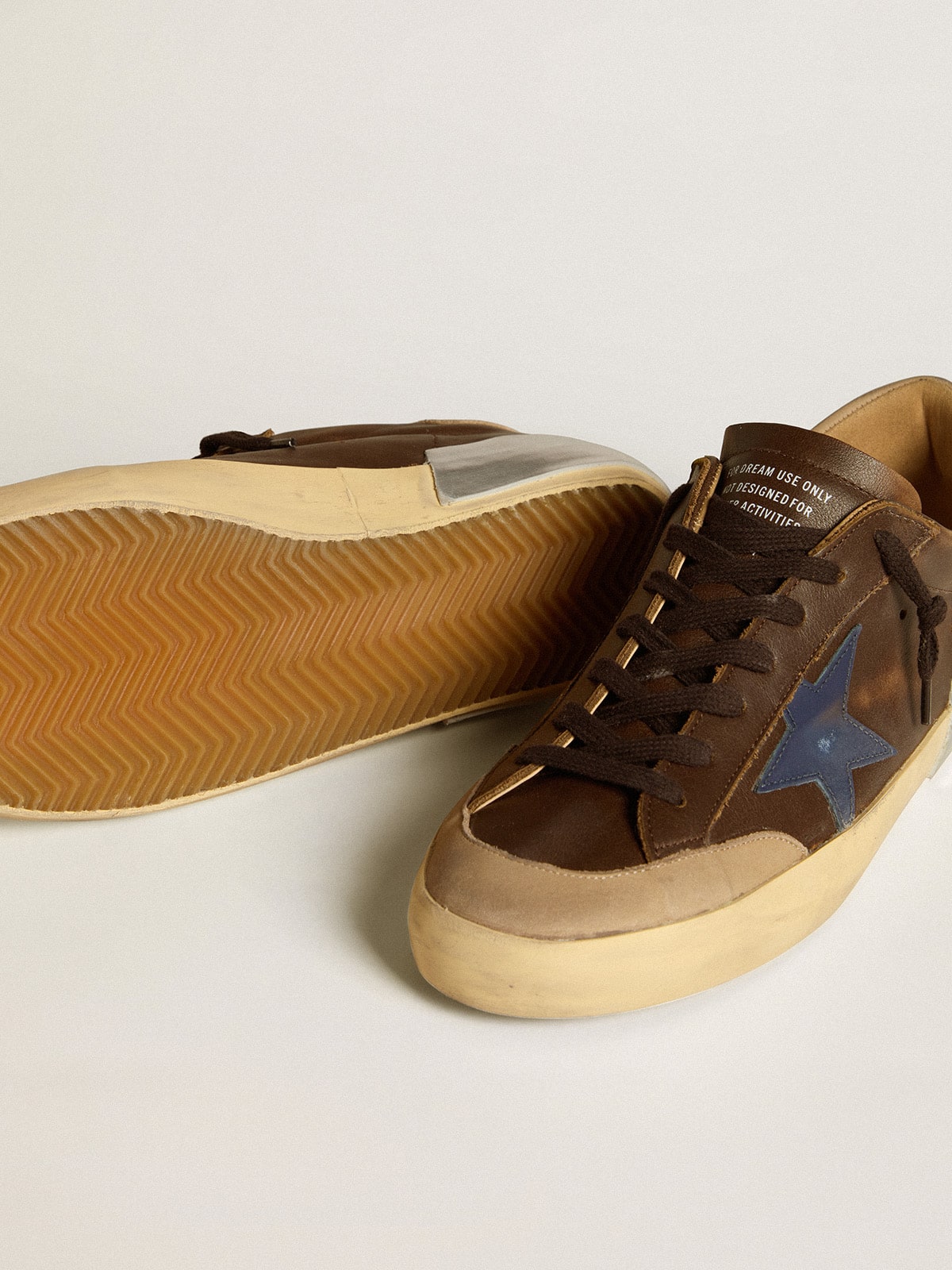 Men's Super-Star in leather with blue leather star and beige nubuck heel tab | Golden Goose