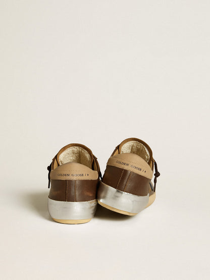 Men's Super-Star in leather with blue leather star and beige nubuck heel tab | Golden Goose