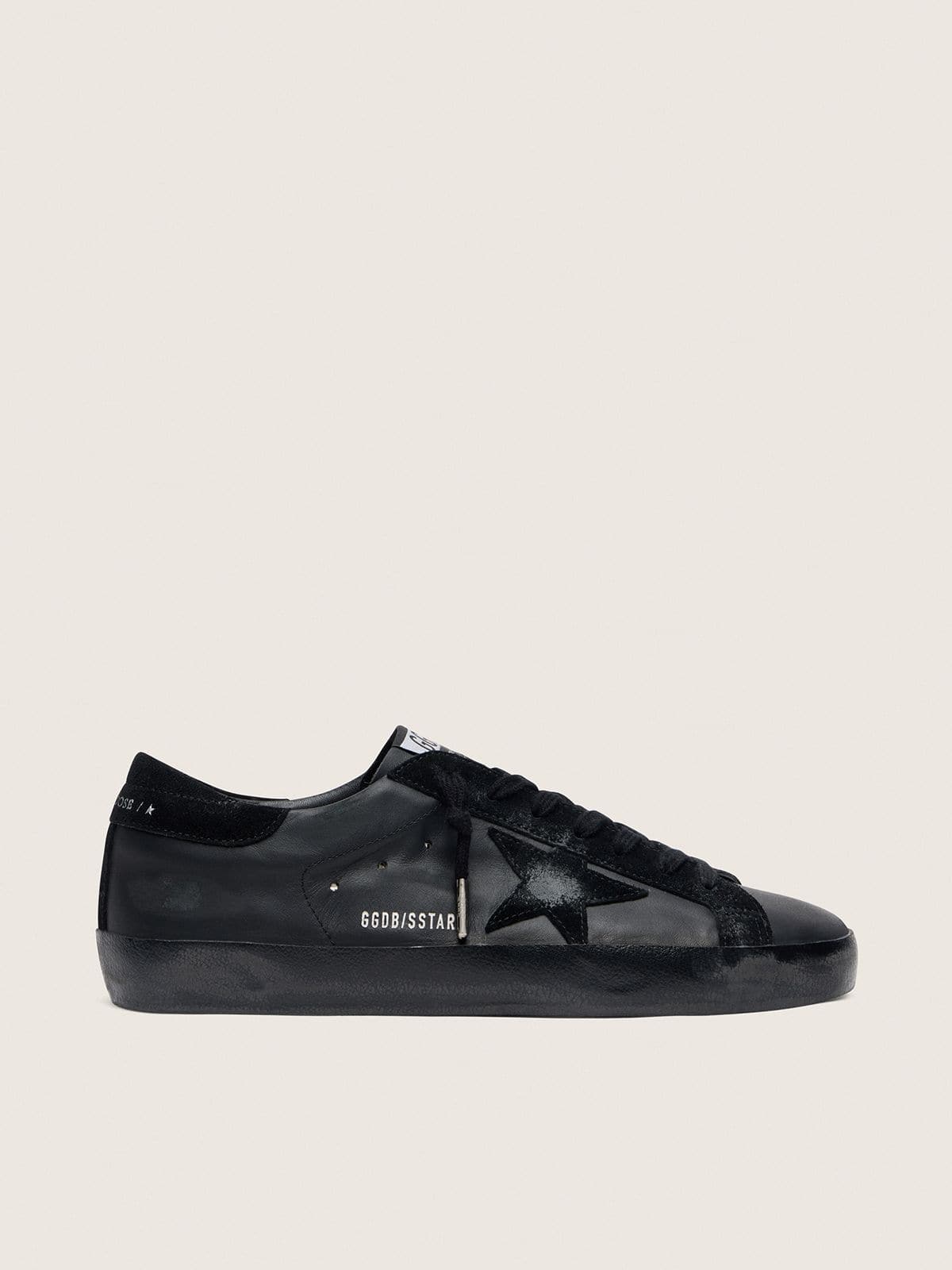 Men's Super-Star in black nappa with black suede star and heel tab | Golden Goose