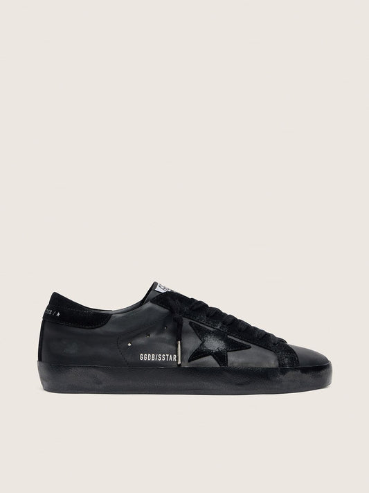 Men's Super-Star in black nappa with black suede star and heel tab | Golden Goose