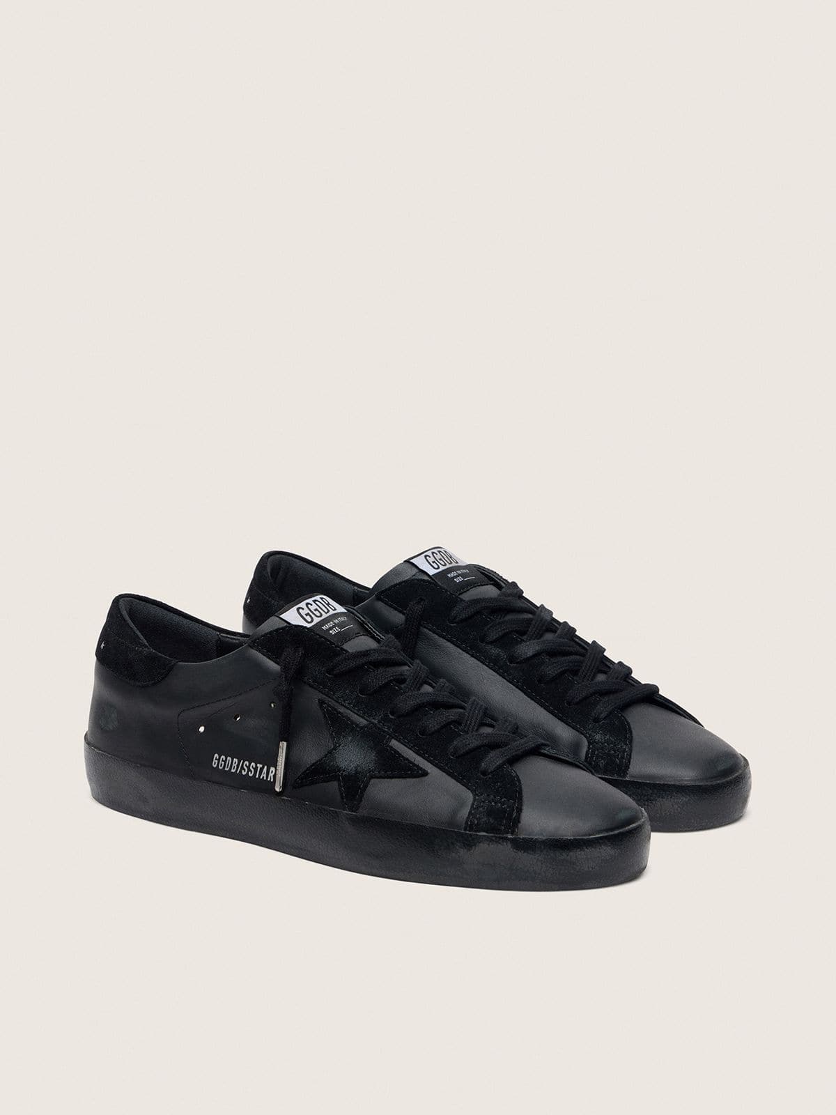 Men's Super-Star in black nappa with black suede star and heel tab | Golden Goose