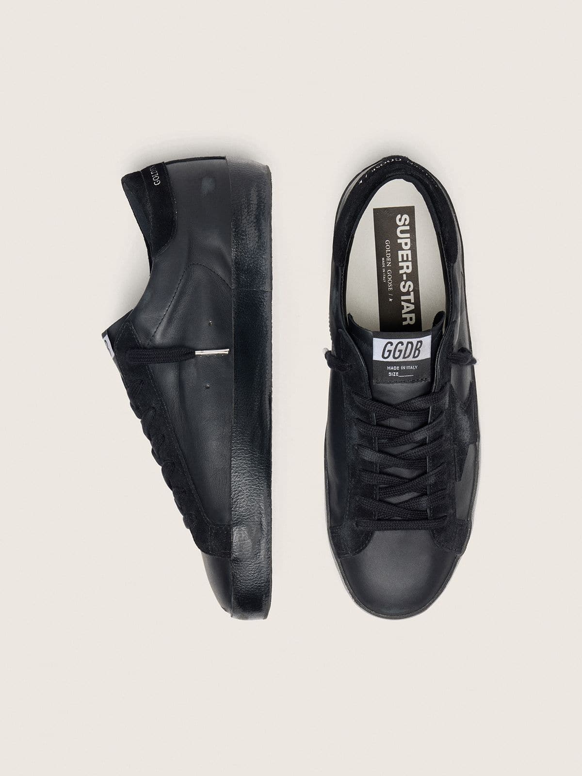 Men's Super-Star in black nappa with black suede star and heel tab | Golden Goose