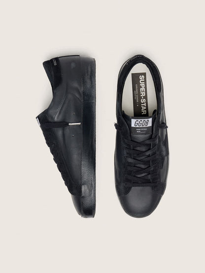 Men's Super-Star in black nappa with black suede star and heel tab | Golden Goose