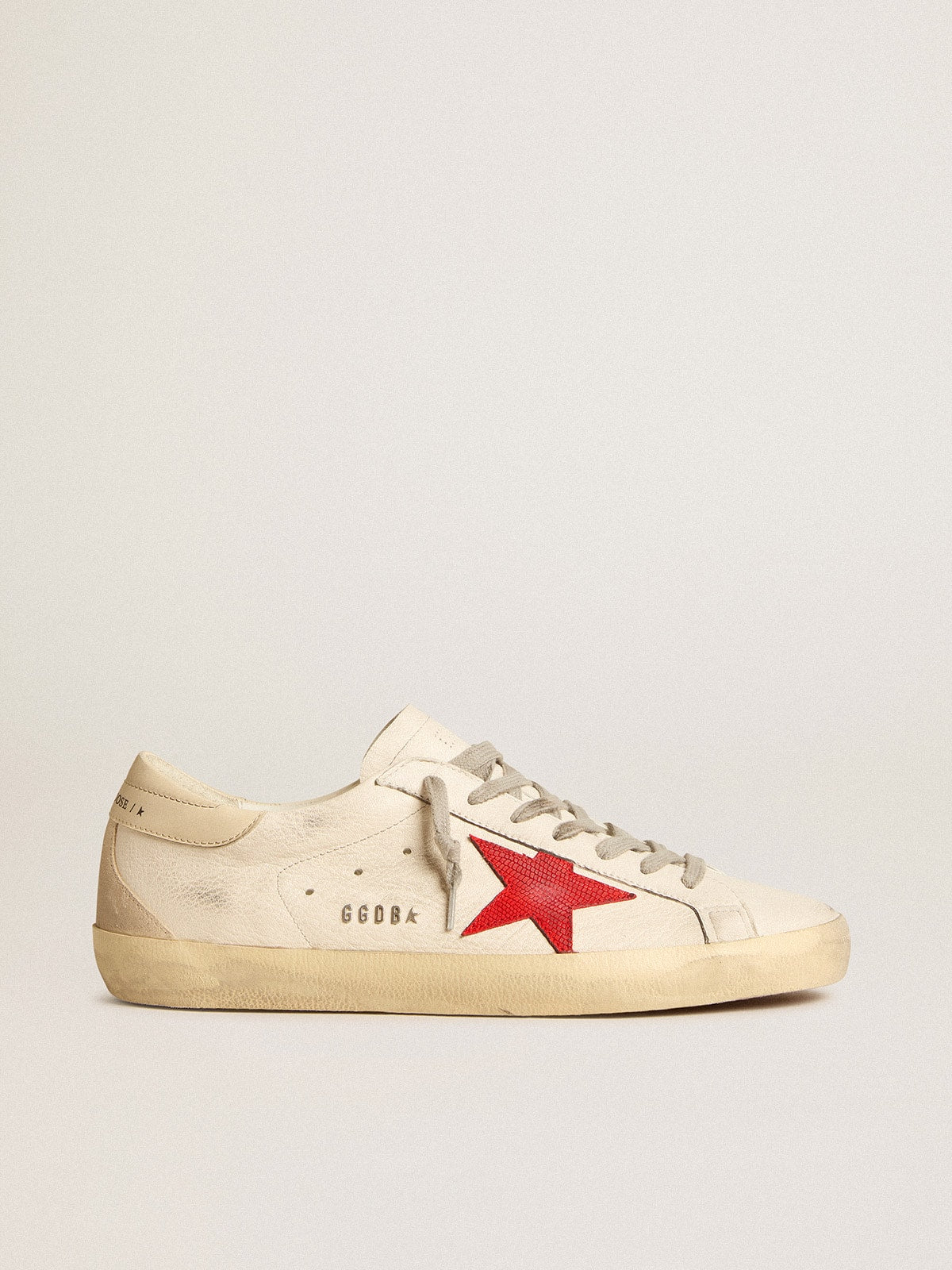 Men's Super-Star in nappa with red star and cream leather heel tab | Golden Goose