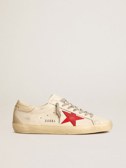 Men's Super-Star in nappa with red star and cream leather heel tab | Golden Goose
