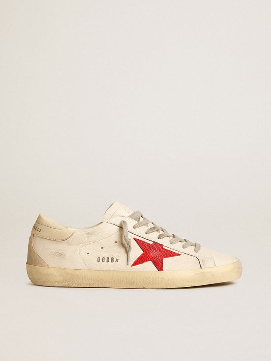 Men's Super-Star in nappa with red star and cream leather heel tab | Golden Goose