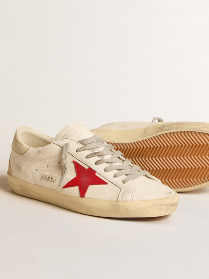 Men's Super-Star in nappa with red star and cream leather heel tab | Golden Goose