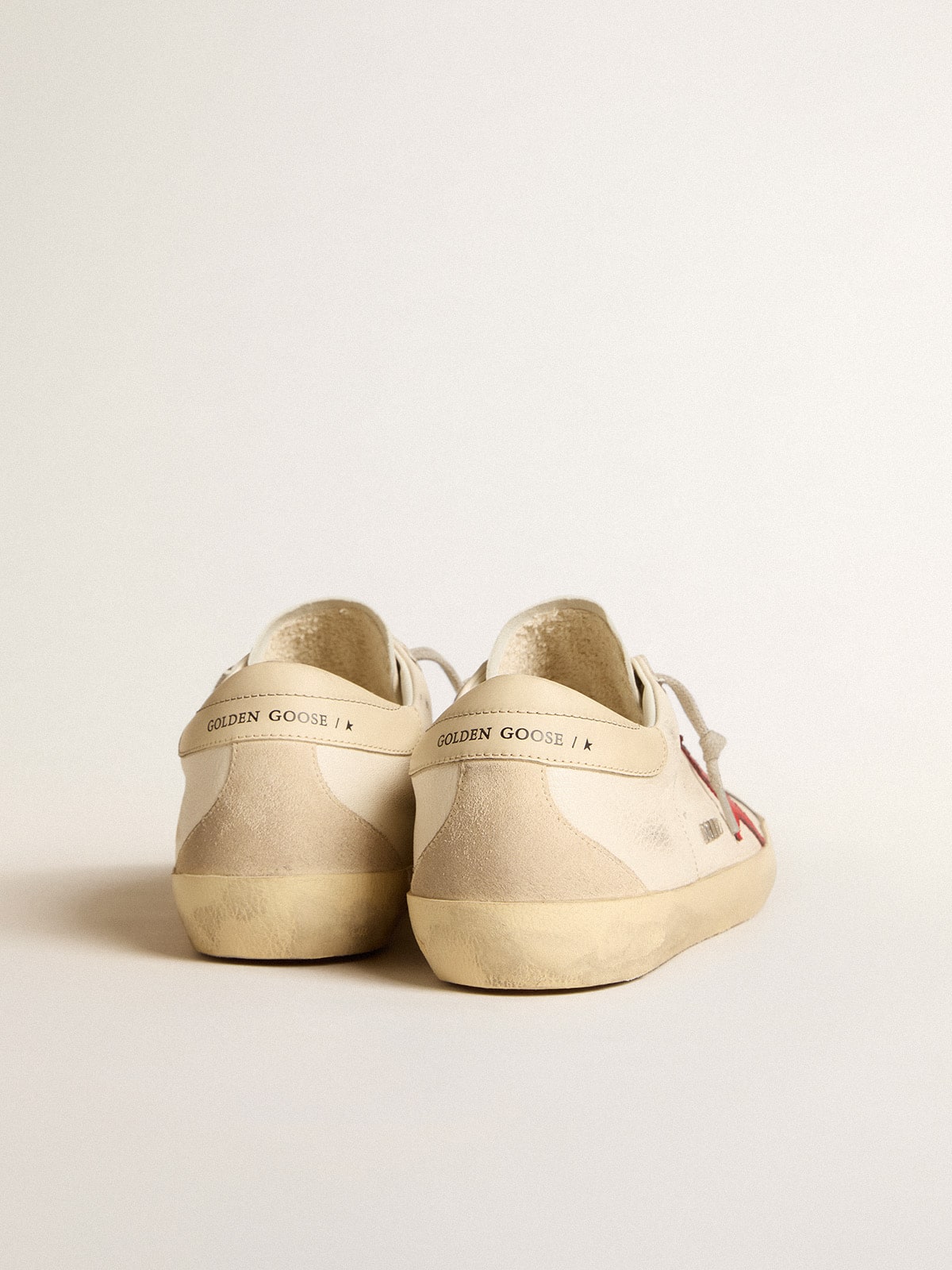 Men's Super-Star in nappa with red star and cream leather heel tab | Golden Goose