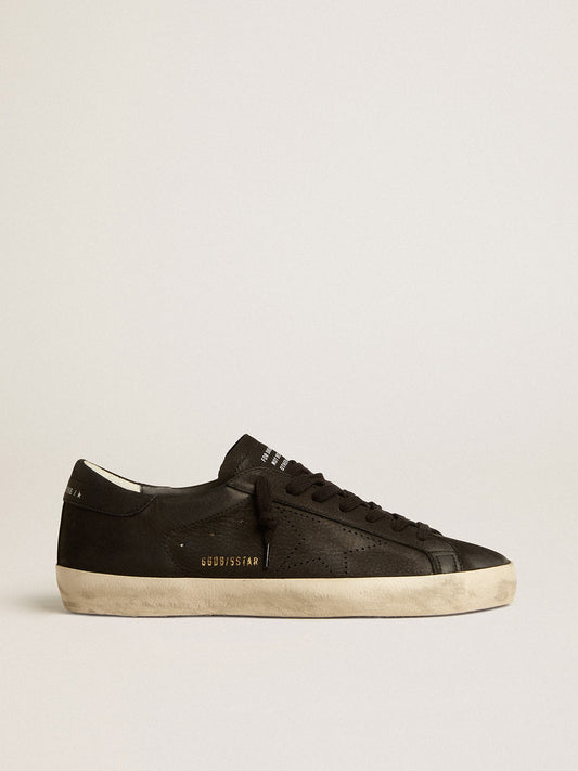 Men's Super-Star in black nubuck with perforated star and black nubuck heel tab | Golden Goose