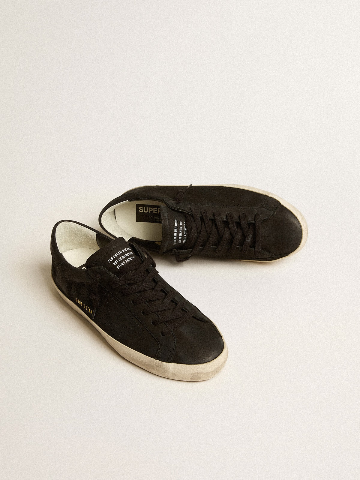 Men's Super-Star in black nubuck with perforated star and black nubuck heel tab | Golden Goose