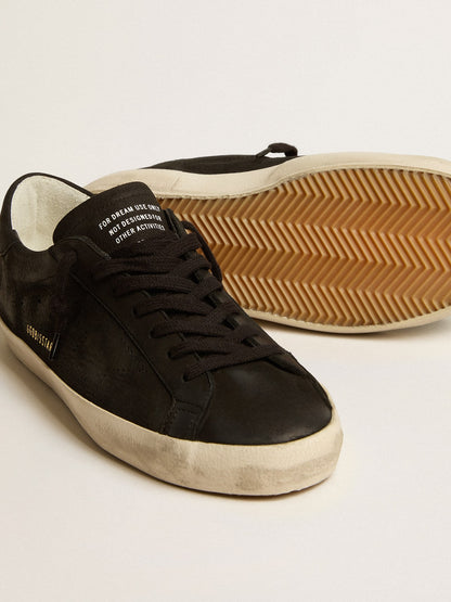 Men's Super-Star in black nubuck with perforated star and black nubuck heel tab | Golden Goose