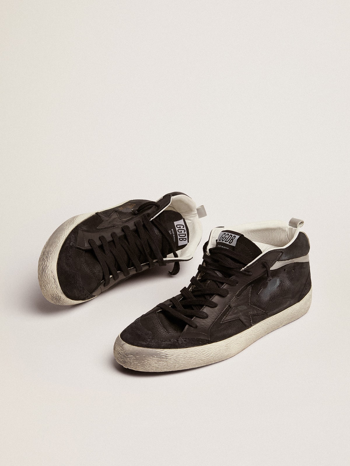 Men's Mid Star in nubuck with black leather star and silver flash | Golden Goose