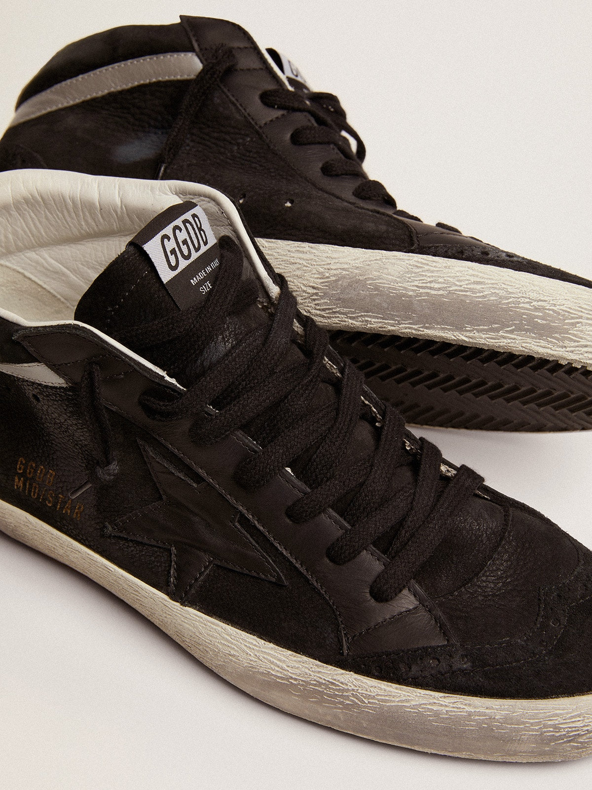 Men's Mid Star in nubuck with black leather star and silver flash | Golden Goose