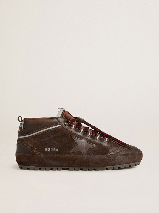Men's Mid Star Ski in brown suede with leather star and suede heel tab | Golden Goose