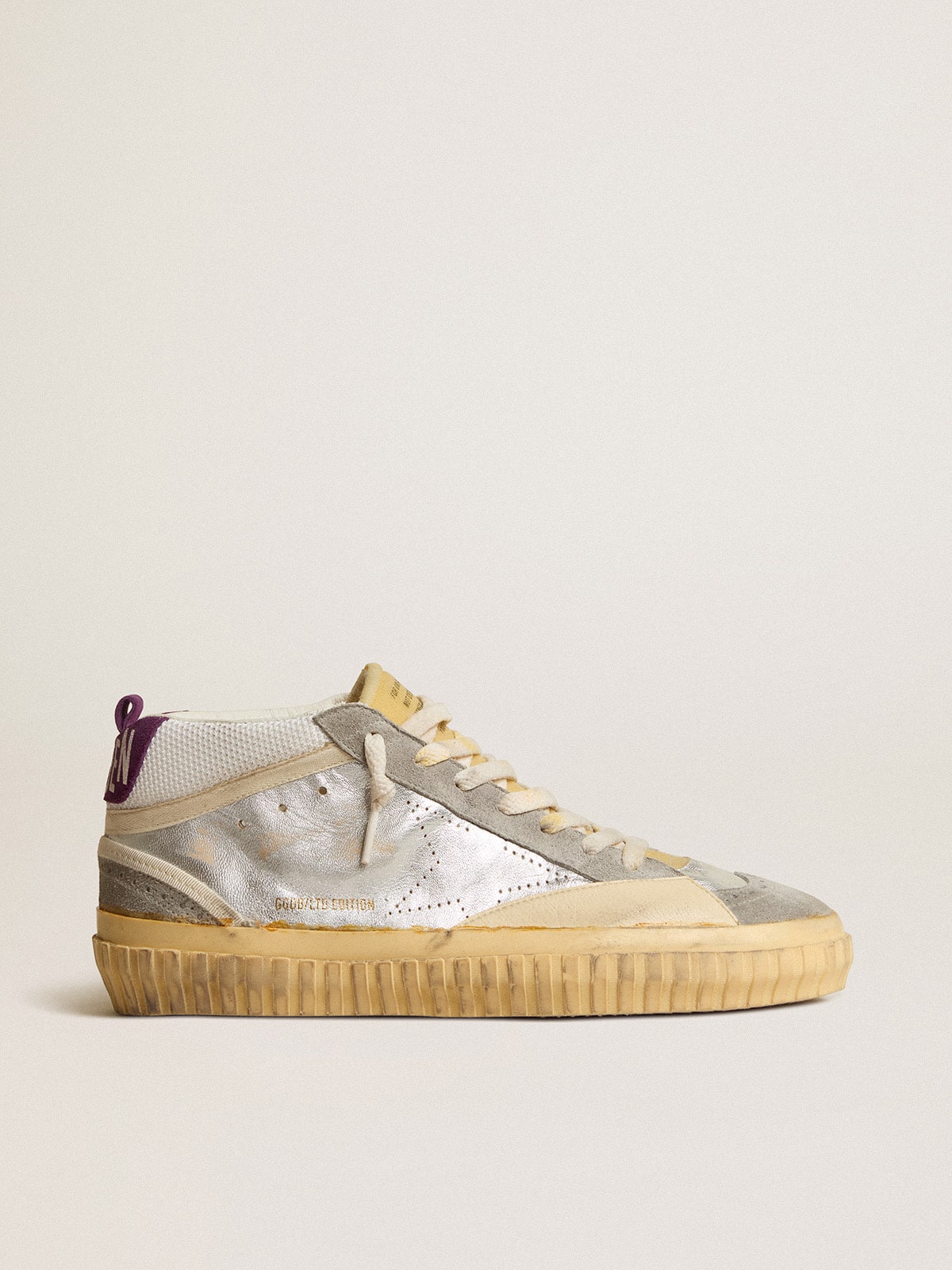 Mid Star LAB in silver metallic leather and mesh with perforated star | Golden Goose