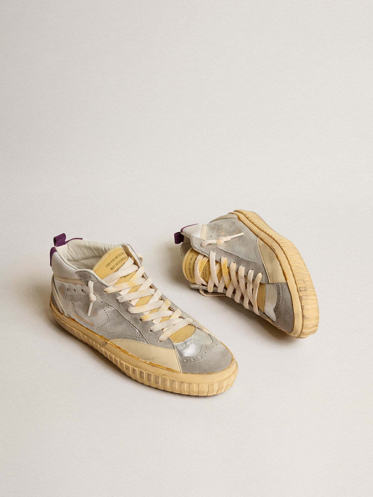Mid Star LAB in silver metallic leather and mesh with perforated star | Golden Goose