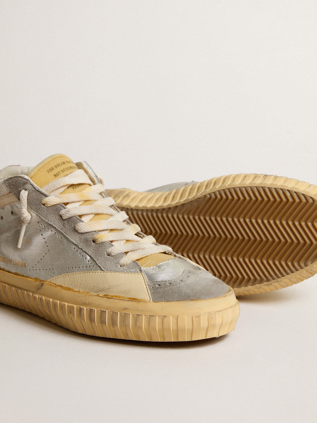 Mid Star LAB in silver metallic leather and mesh with perforated star | Golden Goose