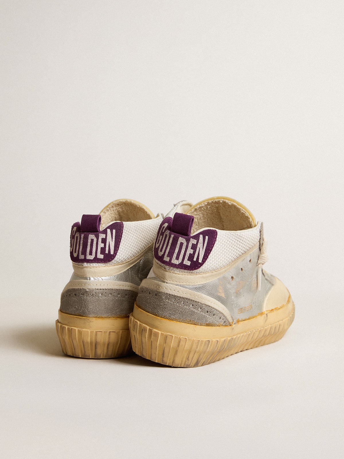 Mid Star LAB in silver metallic leather and mesh with perforated star | Golden Goose