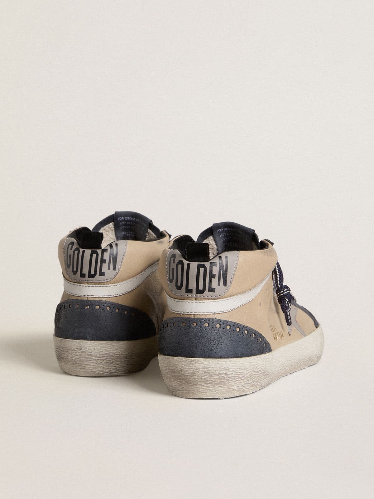 Men's Mid Star in beige and blue suede with gray nappa leather star and white leather flash | Golden Goose