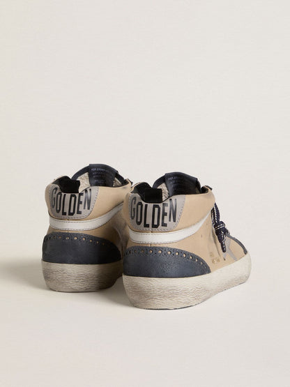 Men's Mid Star in beige and blue suede with gray nappa leather star and white leather flash | Golden Goose