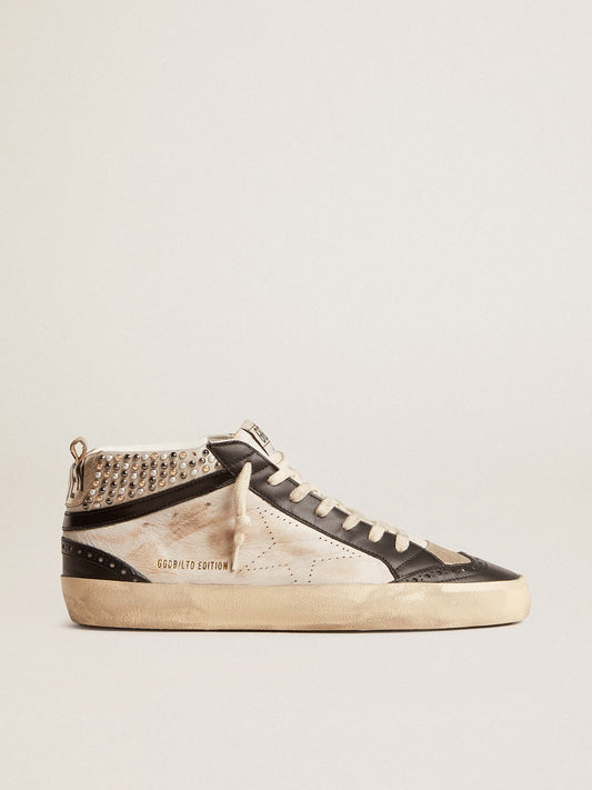 Men’s Mid Star LTD in black and white leather with pearls and perforated star | Golden Goose