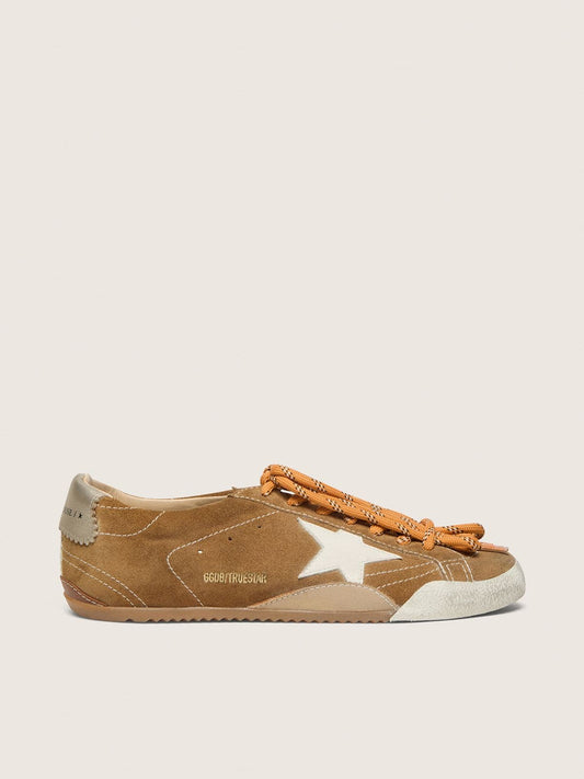Men's True-Star in tobacco-colored suede with white star and platinum heel tab | Golden Goose