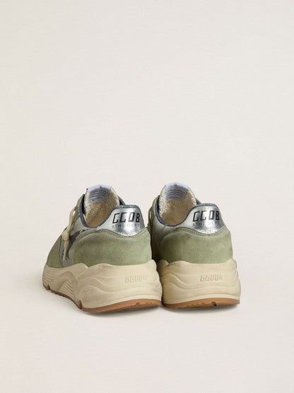 Men's Running Sole in sage-green nylon and suede with printed black star | Golden Goose