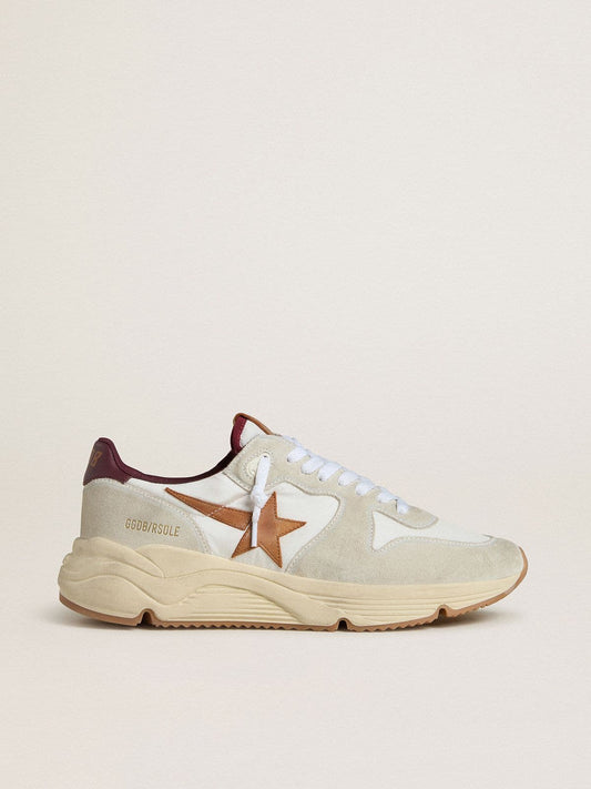 Men's Running Sole in nylon and suede with brown leather star and burgundy leather heel tab | Golden Goose