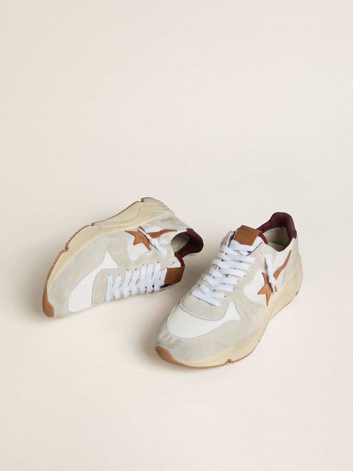 Men's Running Sole in nylon and suede with brown leather star and burgundy leather heel tab | Golden Goose
