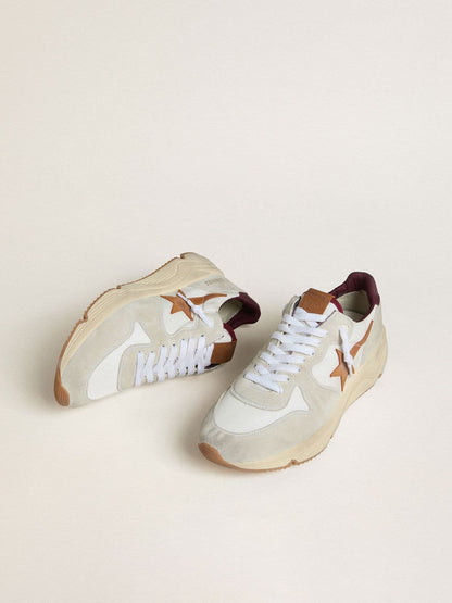 Men's Running Sole in nylon and suede with brown leather star and burgundy leather heel tab | Golden Goose