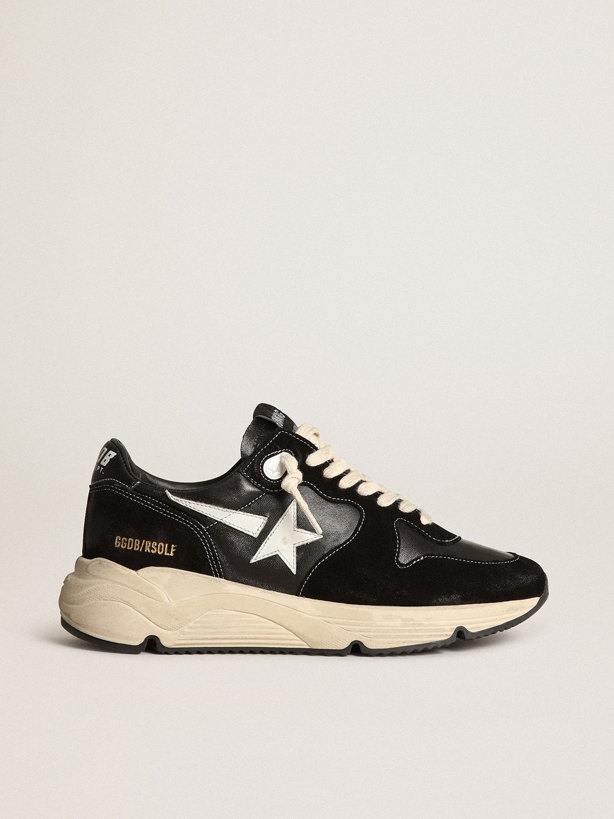 Men’s Running Sole in black nappa leather and suede with a white star | Golden Goose