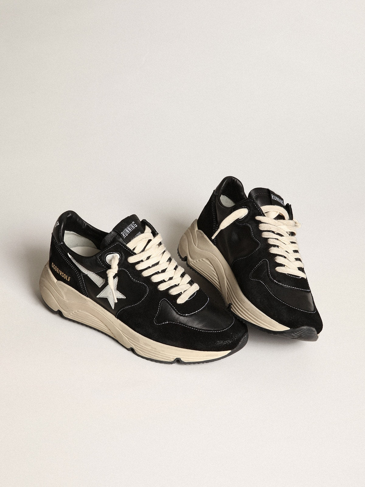 Men’s Running Sole in black nappa leather and suede with a white star | Golden Goose