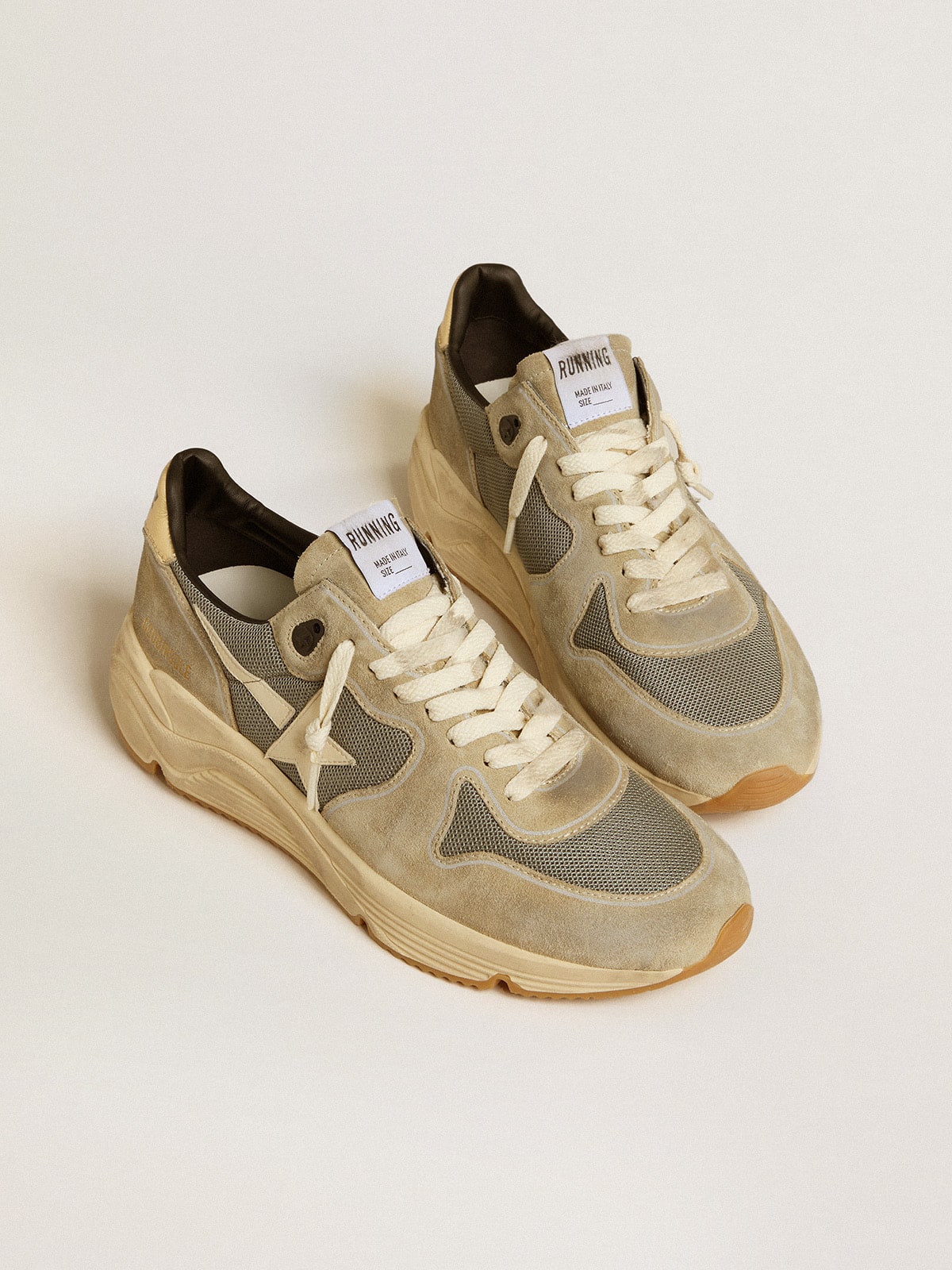 Running Sole in gray suede with white star and white heel tab | Golden Goose