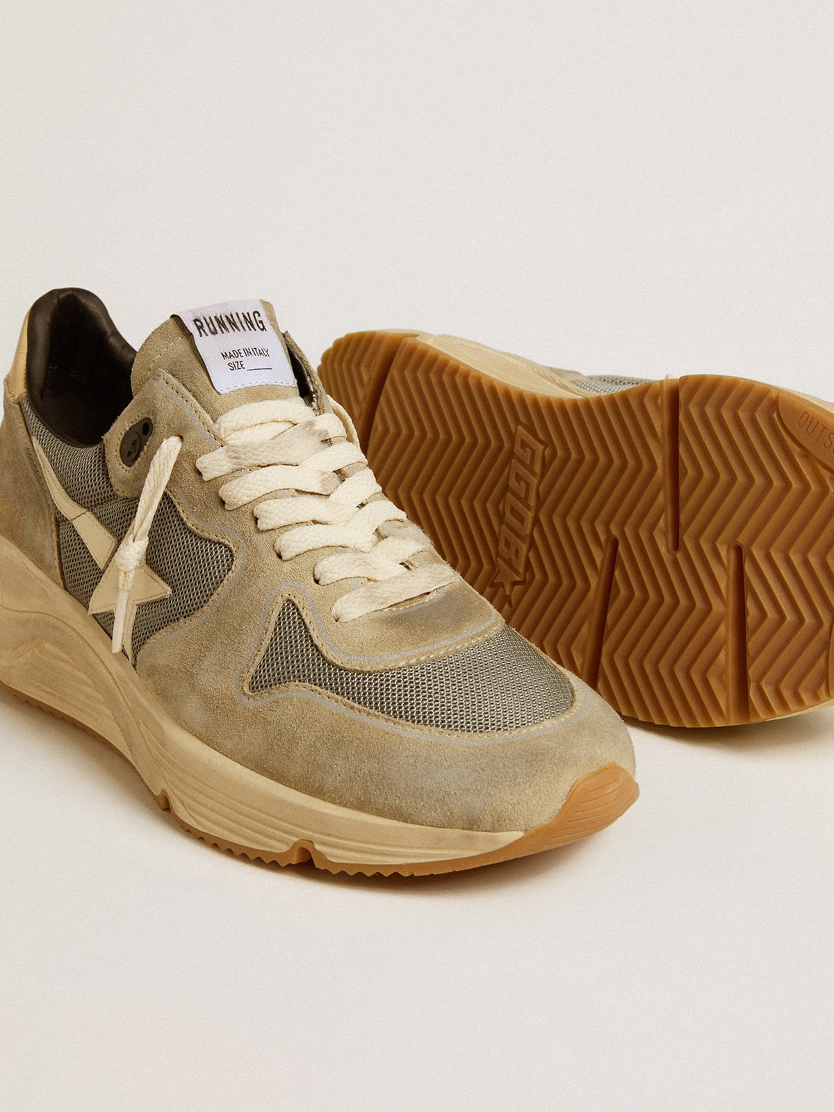Running Sole in gray suede with white star and white heel tab | Golden Goose