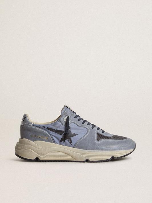 Men's Running Sole in light blue nylon and nubuck with black star | Golden Goose