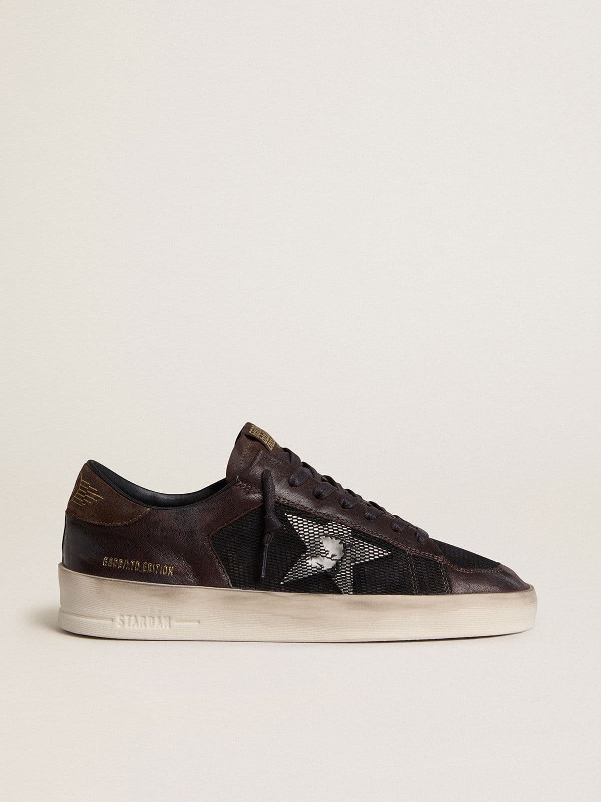 Men's Stardan in brown suede and black mesh with white leather star and nappa leather inserts | Golden Goose