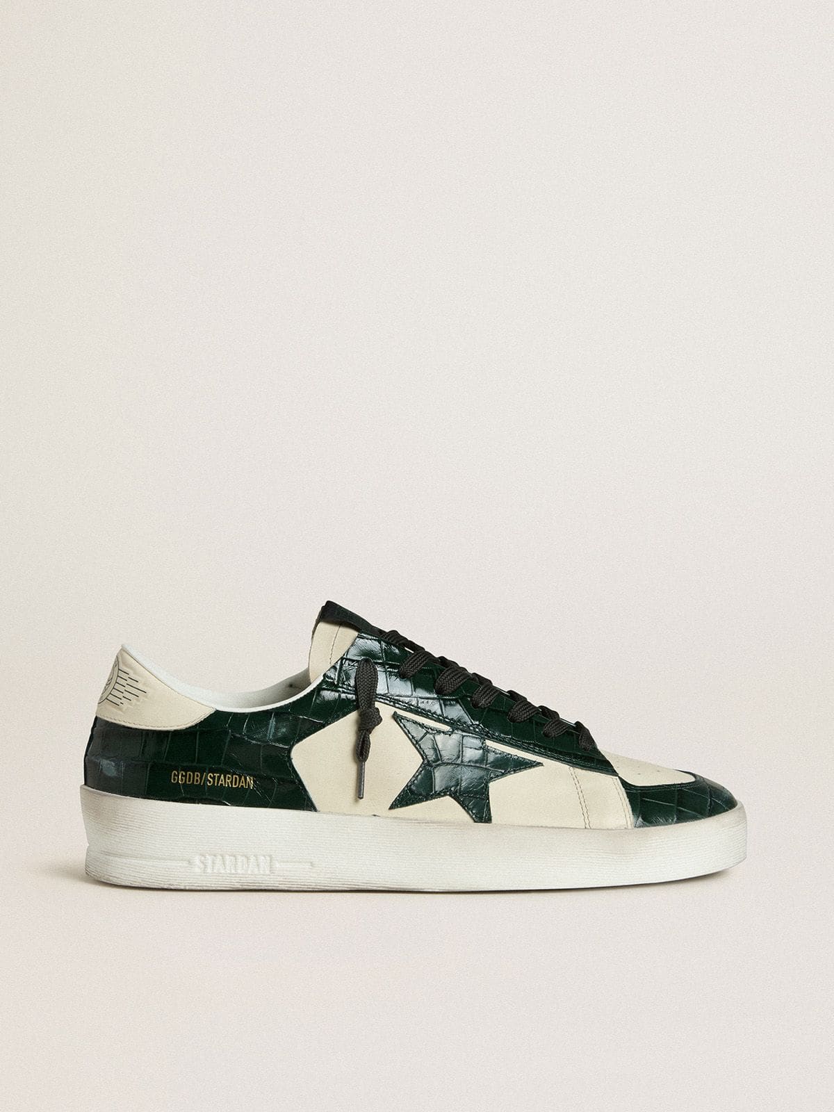 Men's Stardan LTD in cream leather with green crocodile-print leather star and inserts | Golden Goose