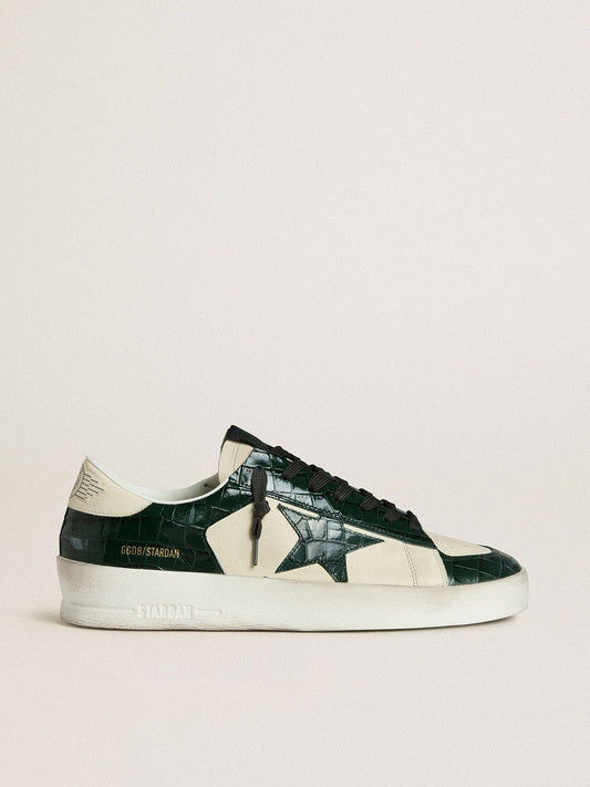 Men's Stardan LTD in cream leather with green crocodile-print leather star and inserts | Golden Goose