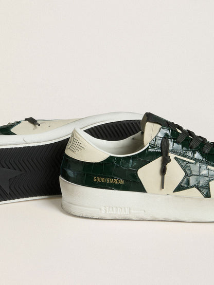 Men's Stardan LTD in cream leather with green crocodile-print leather star and inserts | Golden Goose
