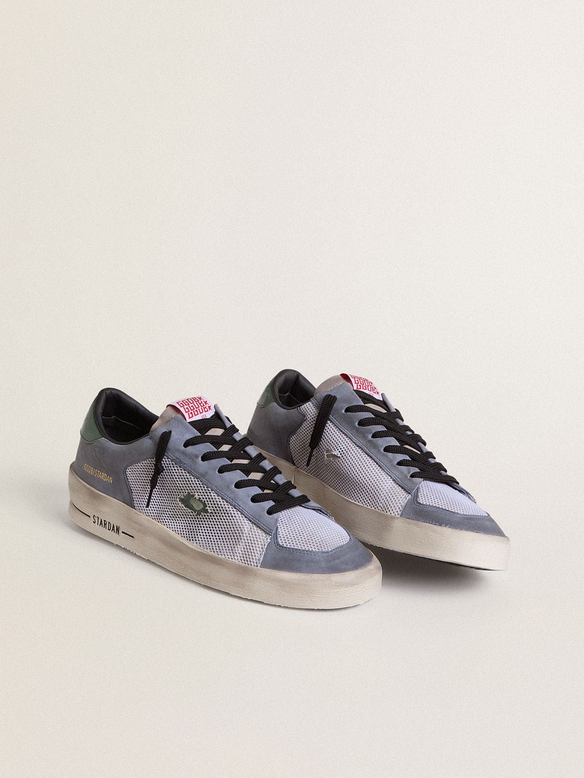 Men's Stardan in powder-blue suede with green leather star and heel tab | Golden Goose