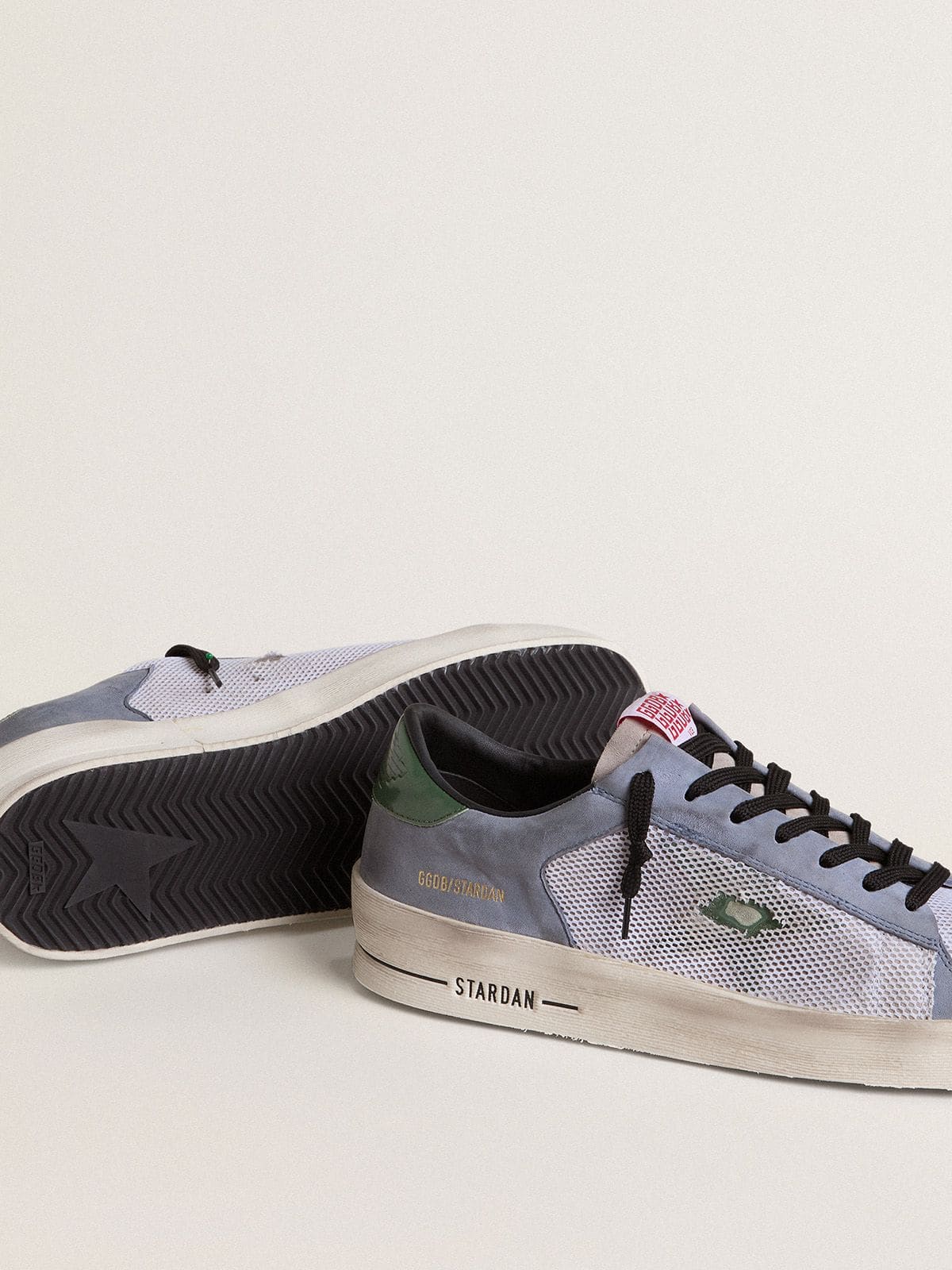 Men's Stardan in powder-blue suede with green leather star and heel tab | Golden Goose