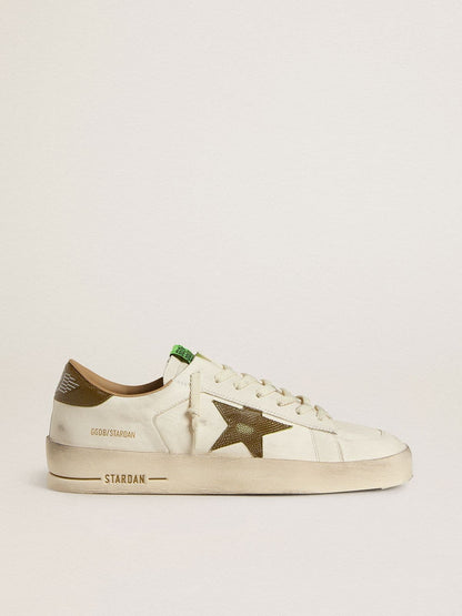 Men's Stardan in white leather with military-green snake-print leather star and heel tab | Golden Goose