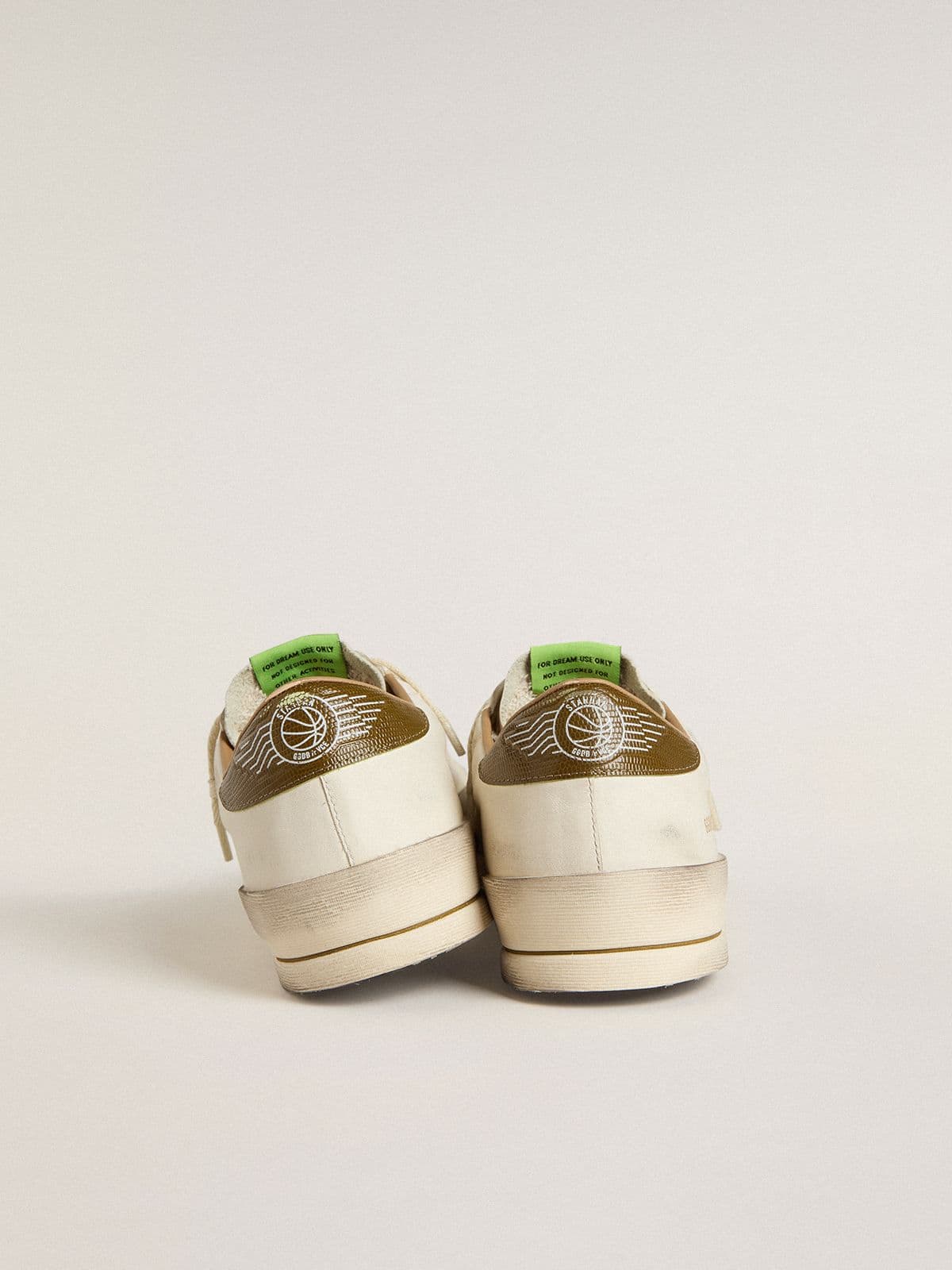 Men's Stardan in white leather with military-green snake-print leather star and heel tab | Golden Goose