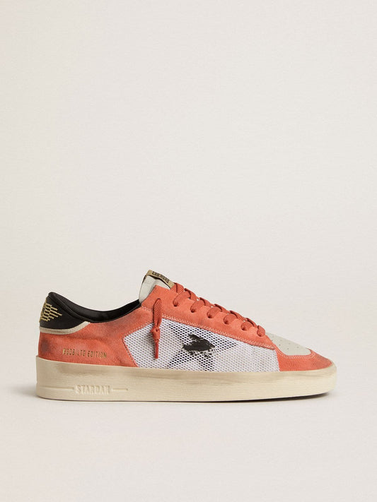 Stardan LTD in coral-colored suede and mesh with black leather star | Golden Goose